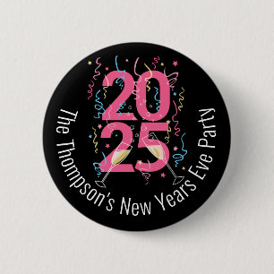 New Years Eve Party champagne streamers 2022 6 Cm Round Badge