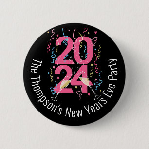 New Years Eve Party champagne streamers 2024 6 Cm Round Badge
