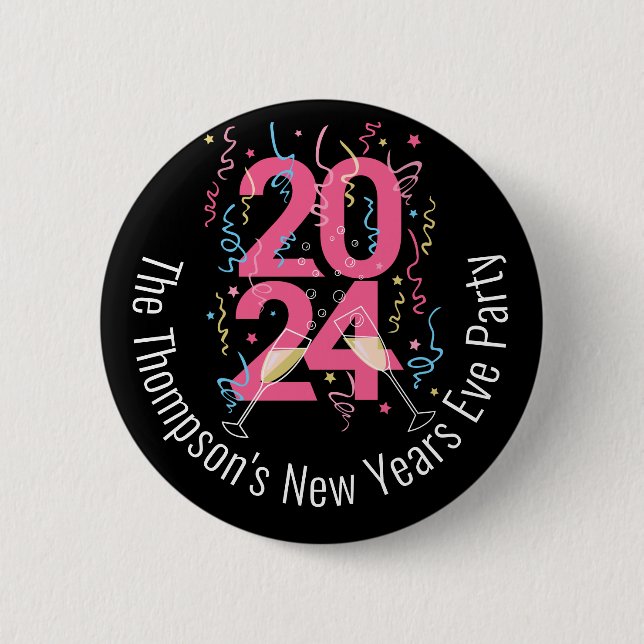 New Years Eve Party champagne streamers 2024 6 Cm Round Badge (Front)