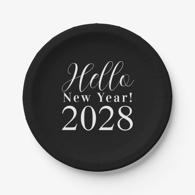 New Year's Eve Party Classic Black and White Paper Plate (Front)