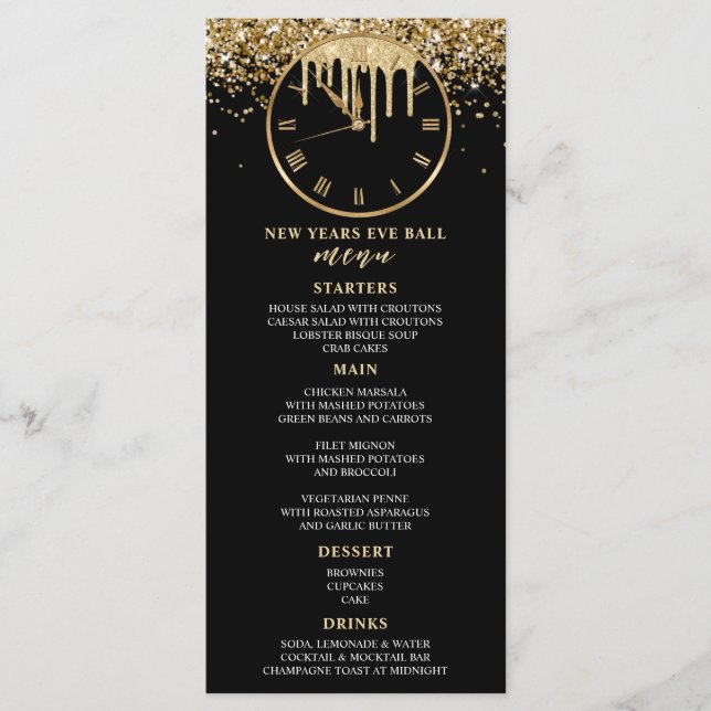 New Years Eve Party Dinner Menu (Front)