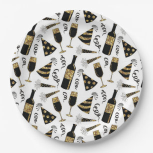 New Years Eve party drink pattern paper plate