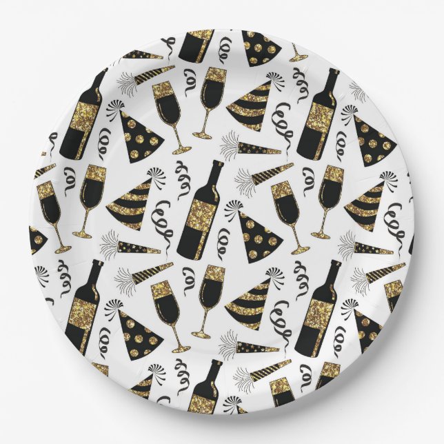 New Years Eve party drink pattern paper plate (Front)