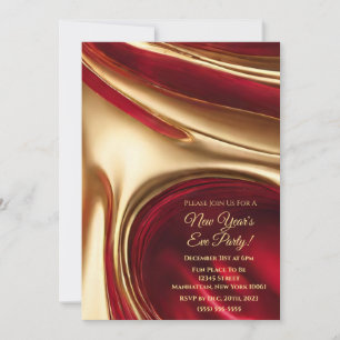 New Year's Eve Party-Elegant Ruby Red and Gold- Invitation