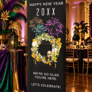 New Year's Eve Party Elegant Wreath Welcome Banner