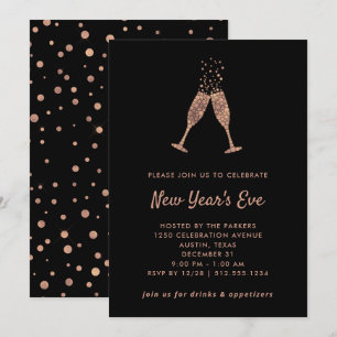 New Years Eve Party   Faux Rose Gold Confetti Invitation