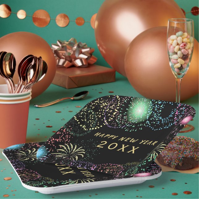 New Year's Eve Party Fireworks Celebration Paper Plate (Multi)