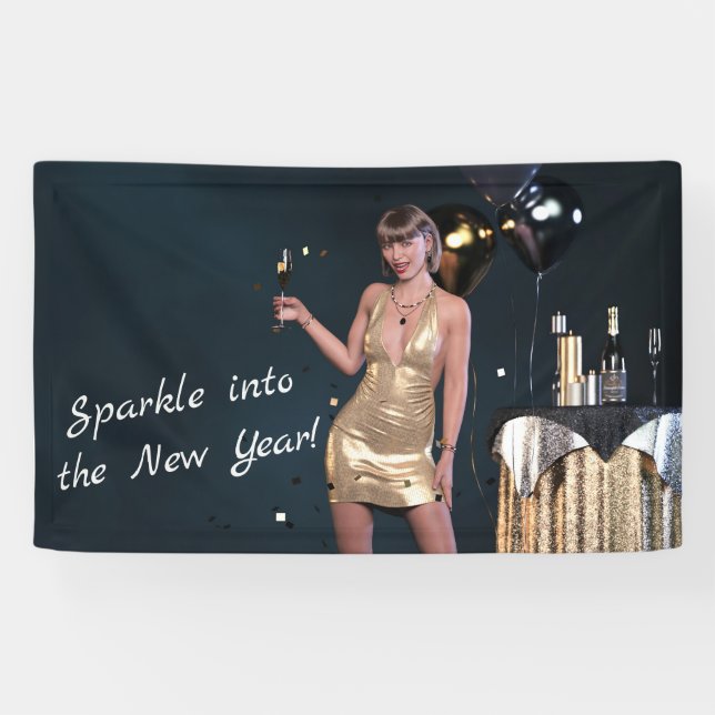 New Years Eve Party Girl in Sequined Dress Banner (Horizontal)
