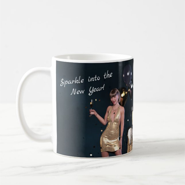 New Years Eve Party Girl in Sequined Dress Coffee Mug (Left)