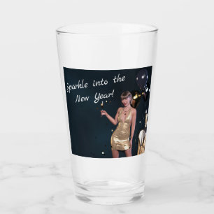 New Years Eve Party Girl in Sequined Dress Glass