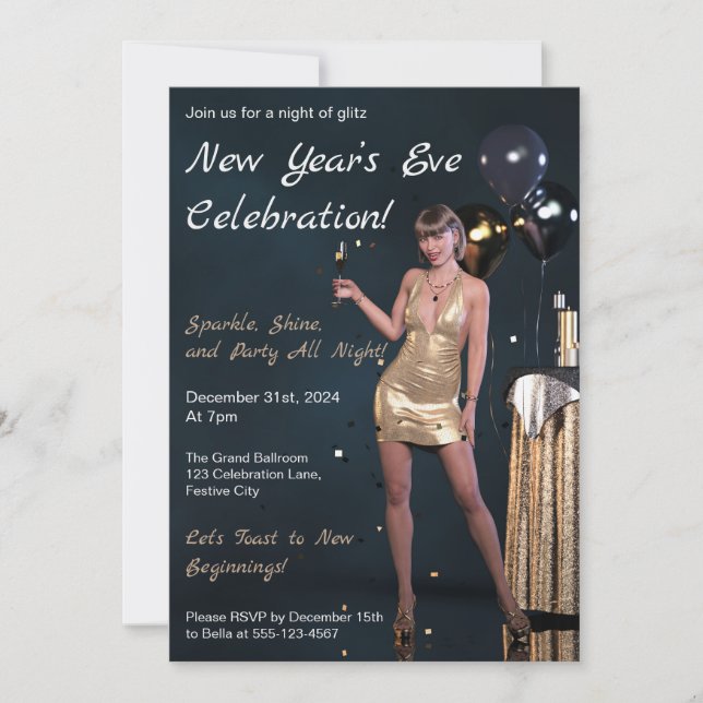 New Years Eve Party Girl in Sequined Dress Invitation (Front)