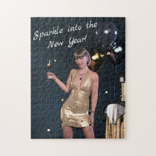 New Years Eve Party Girl in Sequined Dress Jigsaw Puzzle