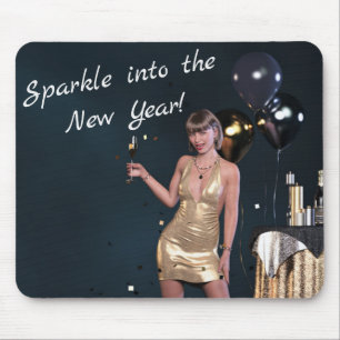 New Years Eve Party Girl in Sequined Dress Mouse Mat
