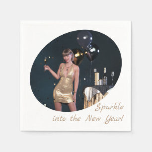 New Years Eve Party Girl in Sequined Dress Napkin