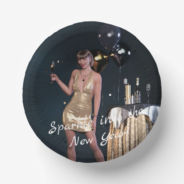New Years Eve Party Girl in Sequined Dress Paper Plate (Front)
