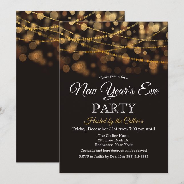 New Year's Eve Party Glitter Lights Invitation (Front/Back)