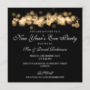 New Year's Eve Party Gold Bokeh Lights Invitation