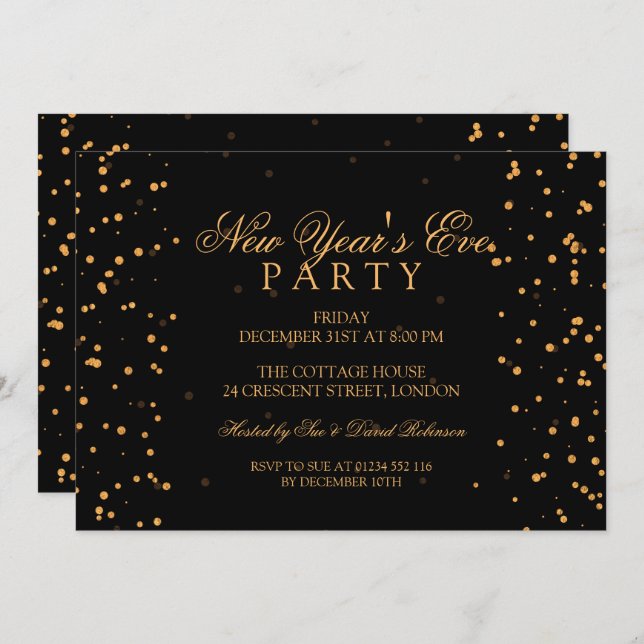 New Years Eve Party Gold Confetti Dots Invitation (Front/Back)