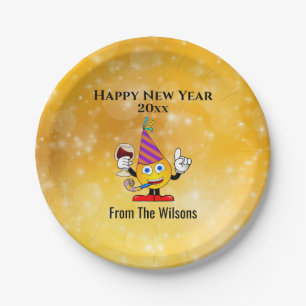New Years Eve Party Gold Cute Happy Emoji Paper Plate