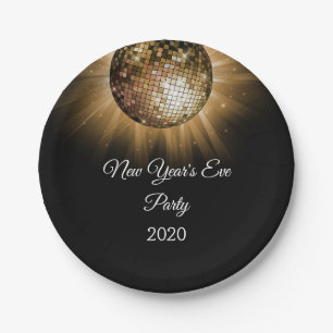 New Year's Eve Party Gold Disco Ball Paper Plate