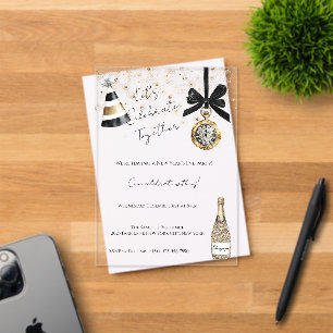 New Year's Eve Party Gold Glitzy Sparkle Acrylic Invitations