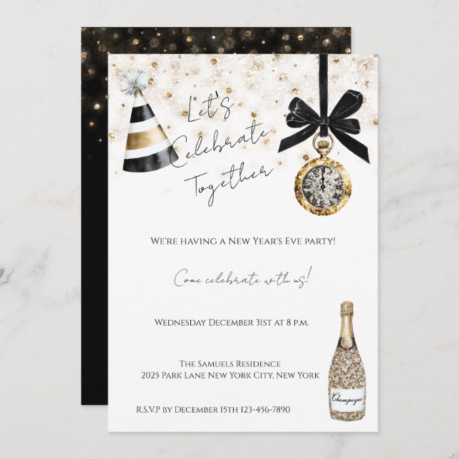 New Year's Eve Party Gold Glitzy Sparkle  Invitation (Front/Back)