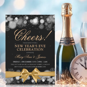 New Years Eve Party Gold Silver Winter Wonder Bow Invitation
