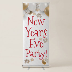New Years Eve Party - Gold, White, Red - Retractable Banner