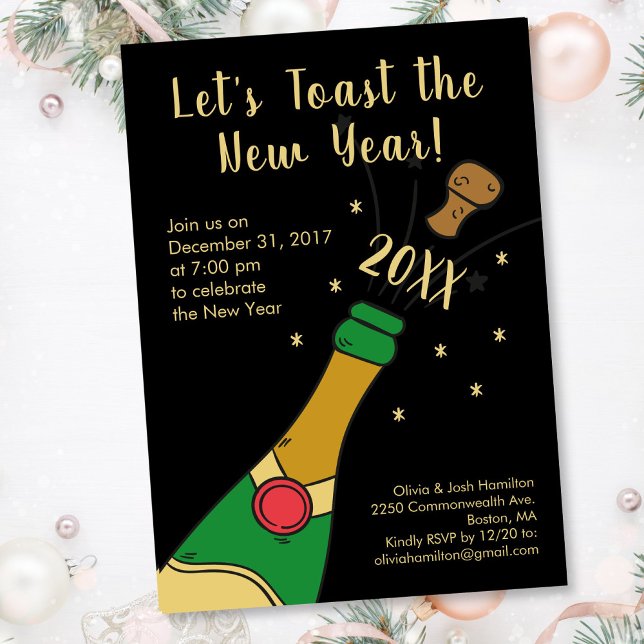 New Year's Eve Party Hand-drawn Champagne Toast Invitation (Creator Uploaded)