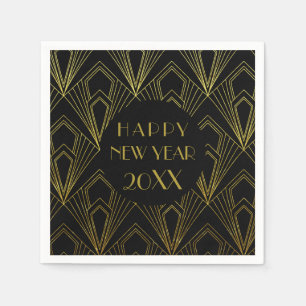 New Years Eve Party Happy New Year Black and Gold Napkin