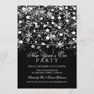 New Years Eve Party Holiday String Lights Silver Invitation