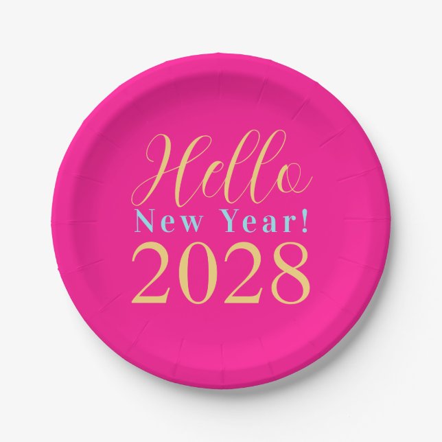 New Year's Eve Party Hot Pink Chic Paper Plate (Front)