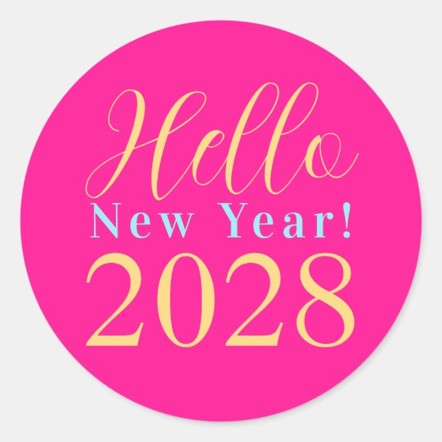 New Year's Eve Party Hot Pink Classic Round Sticker (Front)
