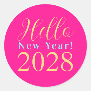 New Year's Eve Party Hot Pink Classic Round Sticker