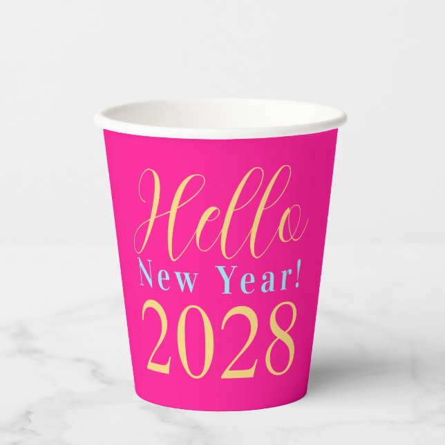 New Year's Eve Party Hot Pink Gold Party Paper Cups (Front)
