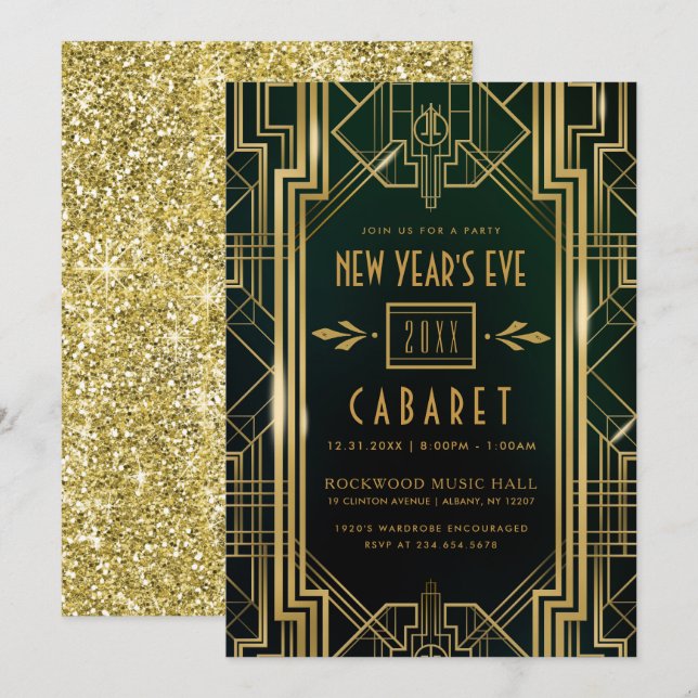 NEW YEAR'S EVE PARTY INVITATION | 1920's Cabaret (Front/Back)