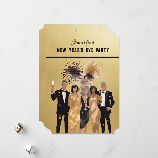 New Year's Eve Party Invitation Black and Gold (Front/Back In Situ)
