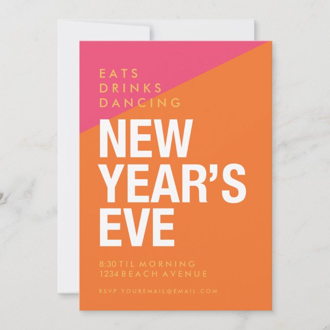 New Year's Eve Party Invitation, Bold and Modern Invitation (Front)