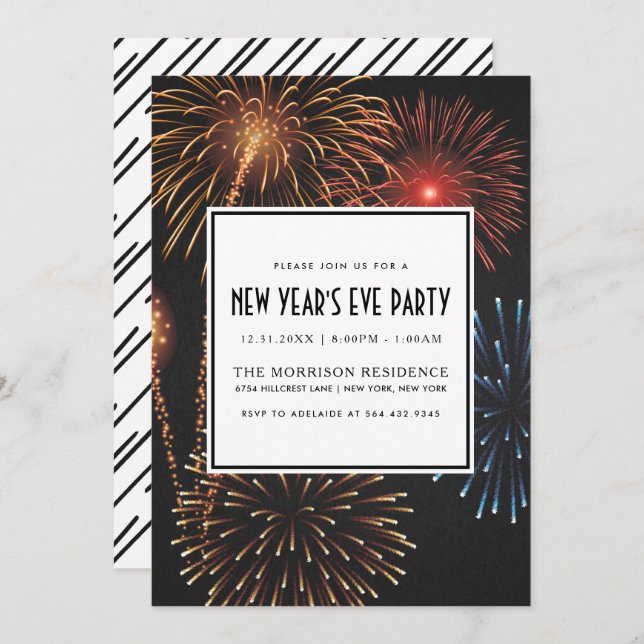 NEW YEAR'S EVE PARTY INVITATION | Modern Fireworks (Front/Back)