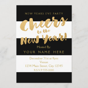 New Years Eve Party Invitations Black White & Gold