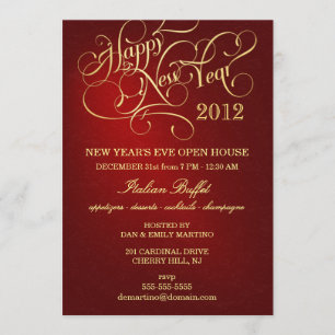 New Year's Eve Party Invitations - Elegant Red