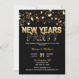 NEW YEAR'S EVE Party Invitations Gold Glitter