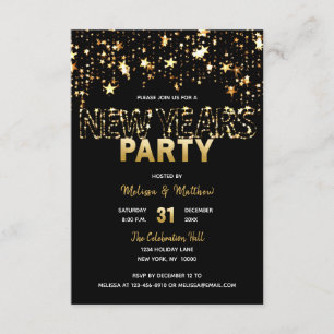 NEW YEARS EVE Party Invitations Gold Stars Lights