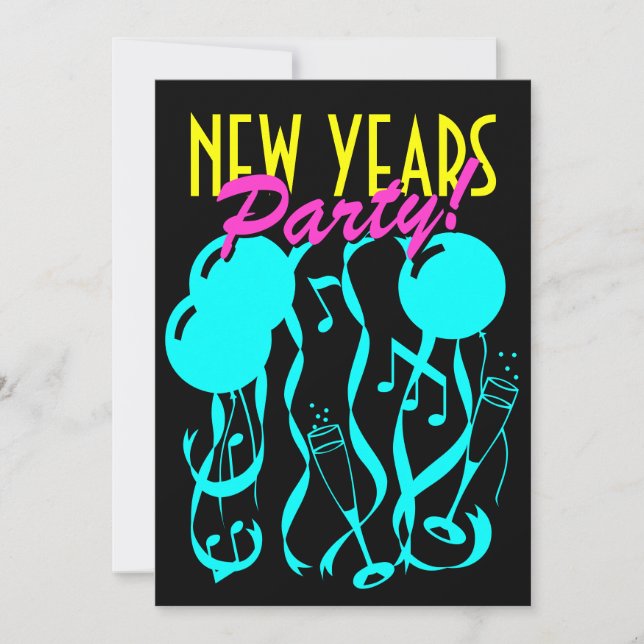 New years eve party invitations | Neon colours (Front)