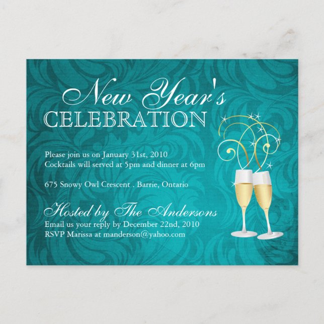 New Years Eve Party Invitations Postcards (Front)