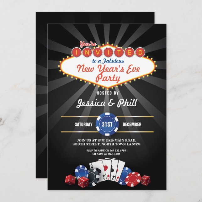 New Year's Eve Party Las Vegas Casino Dice Invite (Front/Back)