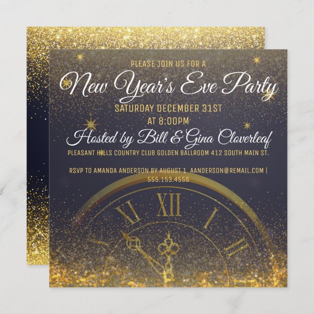 New Year's Eve Party Luxury midnight Invitation (Front/Back)