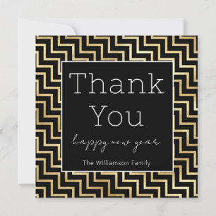 New Years Eve Party Modern Black Gold Chevron Thank You Card