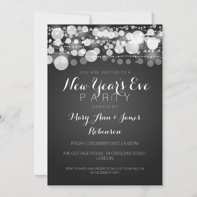New Year's Eve Party Modern Dots Black Invitation (Front)