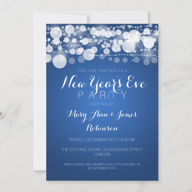 New Year's Eve Party Modern Dots Blue Invitation (Front)